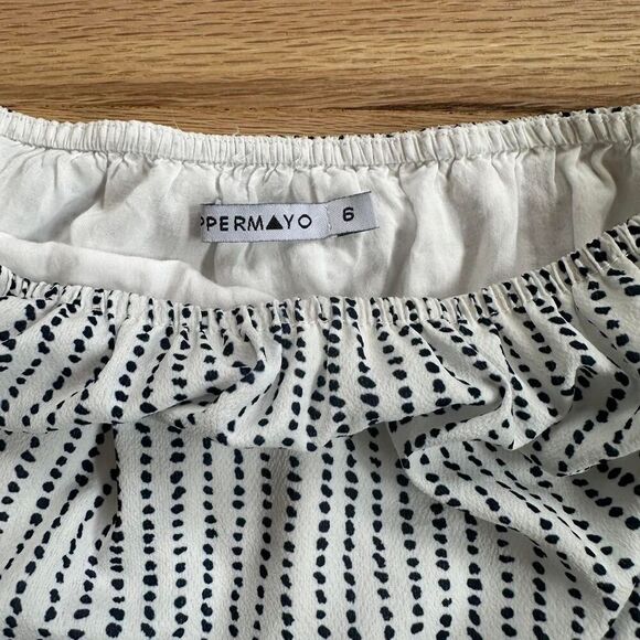 Peppermayo Off-Shoulder Black and White Polka Dot Romper -‎ Women’s Size 6 - Picture 2 of 4